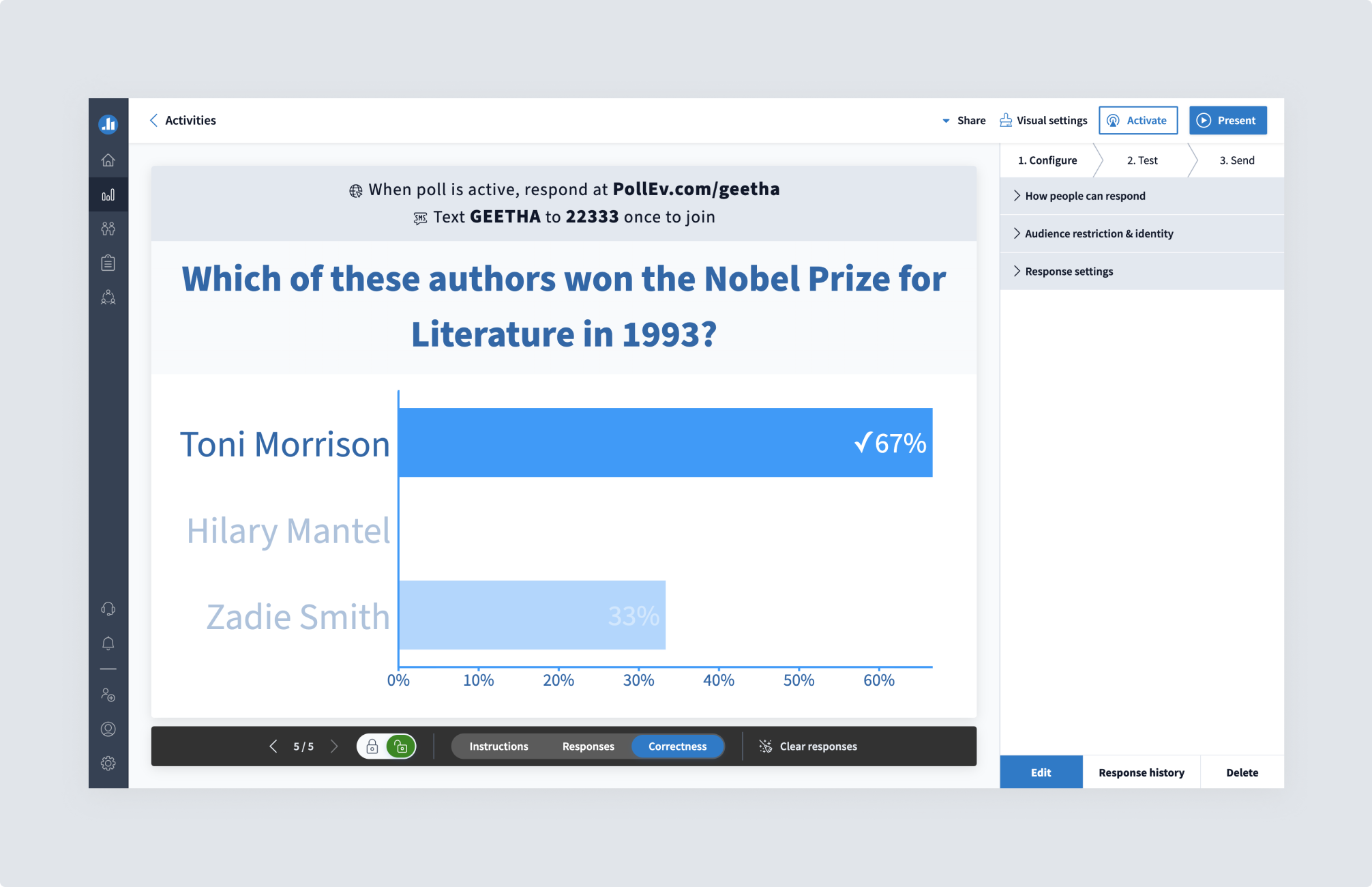 final version of the presentation controls on the new activity page layout