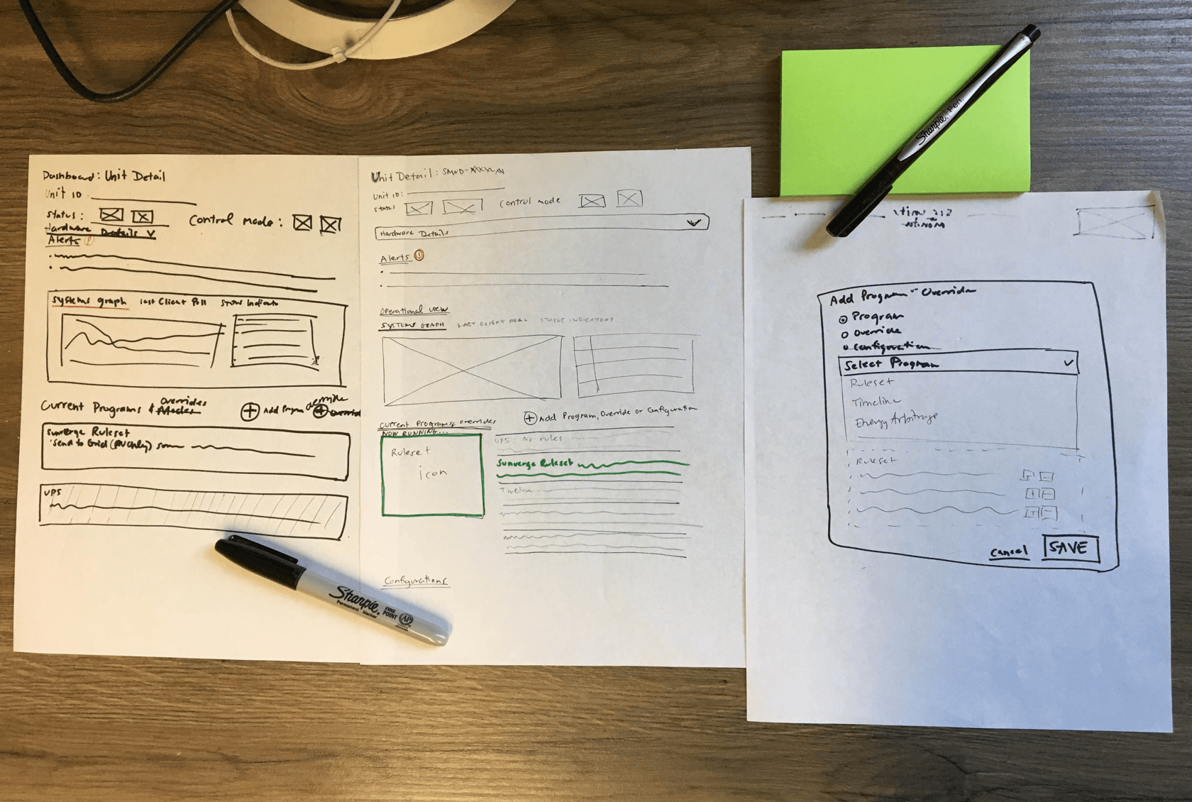 sketches of various screens