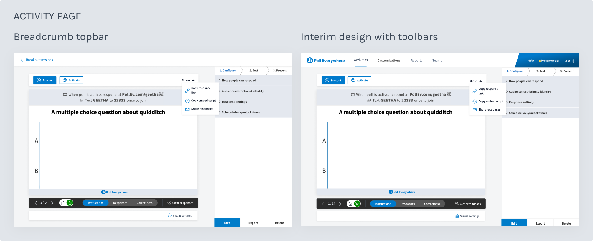 breadcrumb top bar versus iterim toolbar solutions