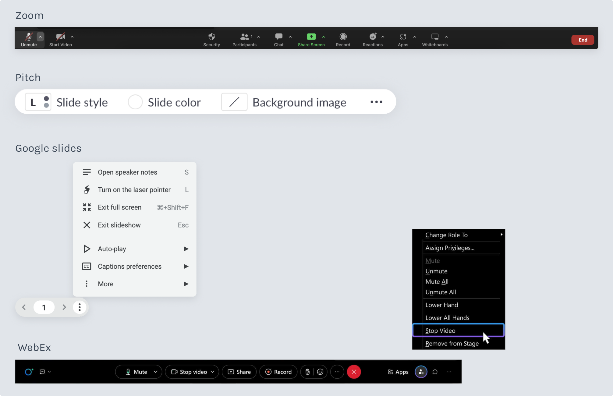 controls UI patterns from various products